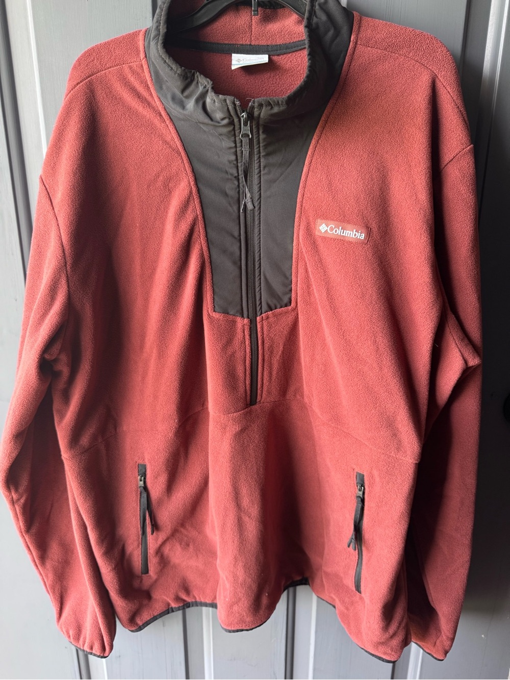 Columbia Rust Red Fleece Jacket with Black Trim